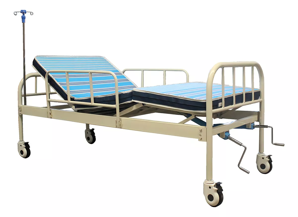 Cama Hospital Manual Con Colchón 3 Sec Portasuero Ajustable color Blanco