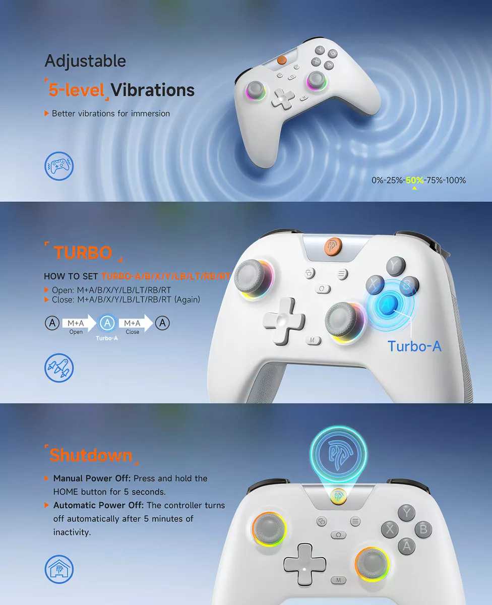 Easysmx X05 Control Bluetooth Inalambrico Gamepad Para Nintendo Switch Pc Android iPhone Móvil,hall Joystick Y Hall Trigger,mando Con 5 Niveles De Vibración Ajustable, Función Turbo