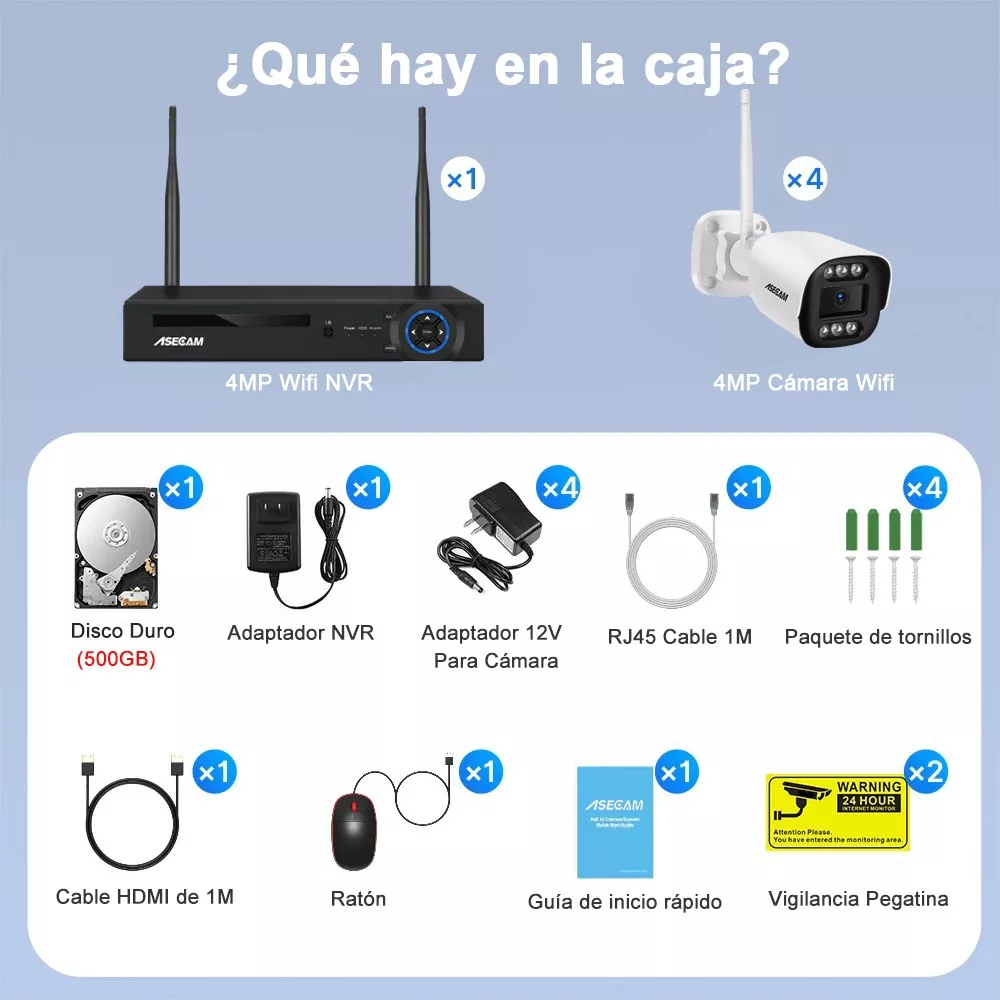 kit Videovigilancia 4 Camaras De Seguridad Wifi 4mp Nvr Cctv
