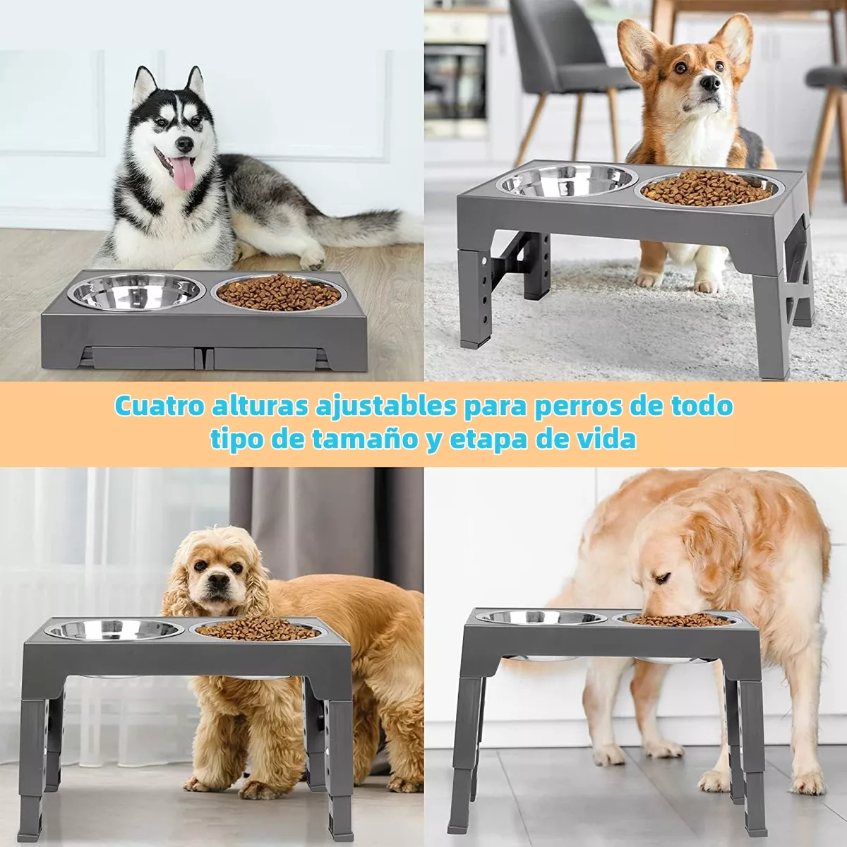 Comedero Para Perro Y Gatos Plato Elevada 5alturas Ajustable