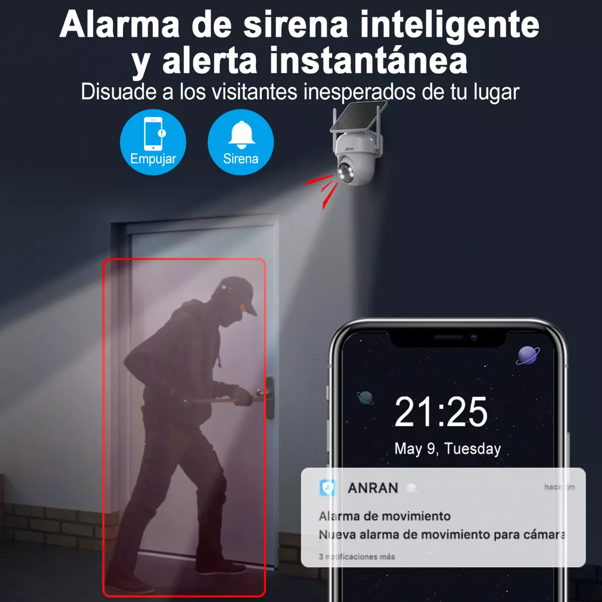 Anran Solar Cámara De Seguridad 5megapixeles Wifi 2.4g App