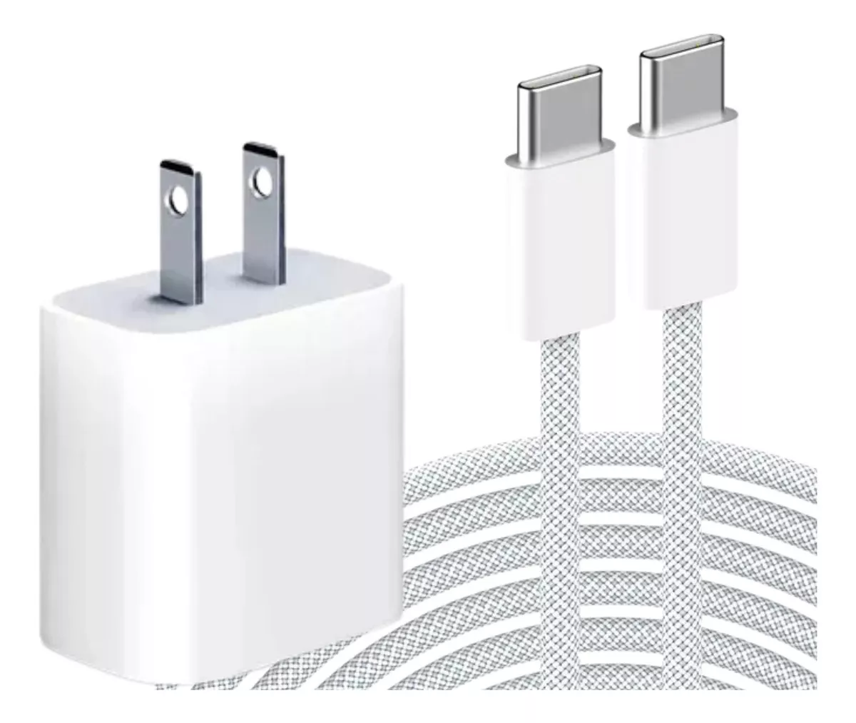 Cargador 20w Carga R&aacute;pida Para iPhone 15/16 Cable reforzado trenzado Usb C Tipo C color Blanco