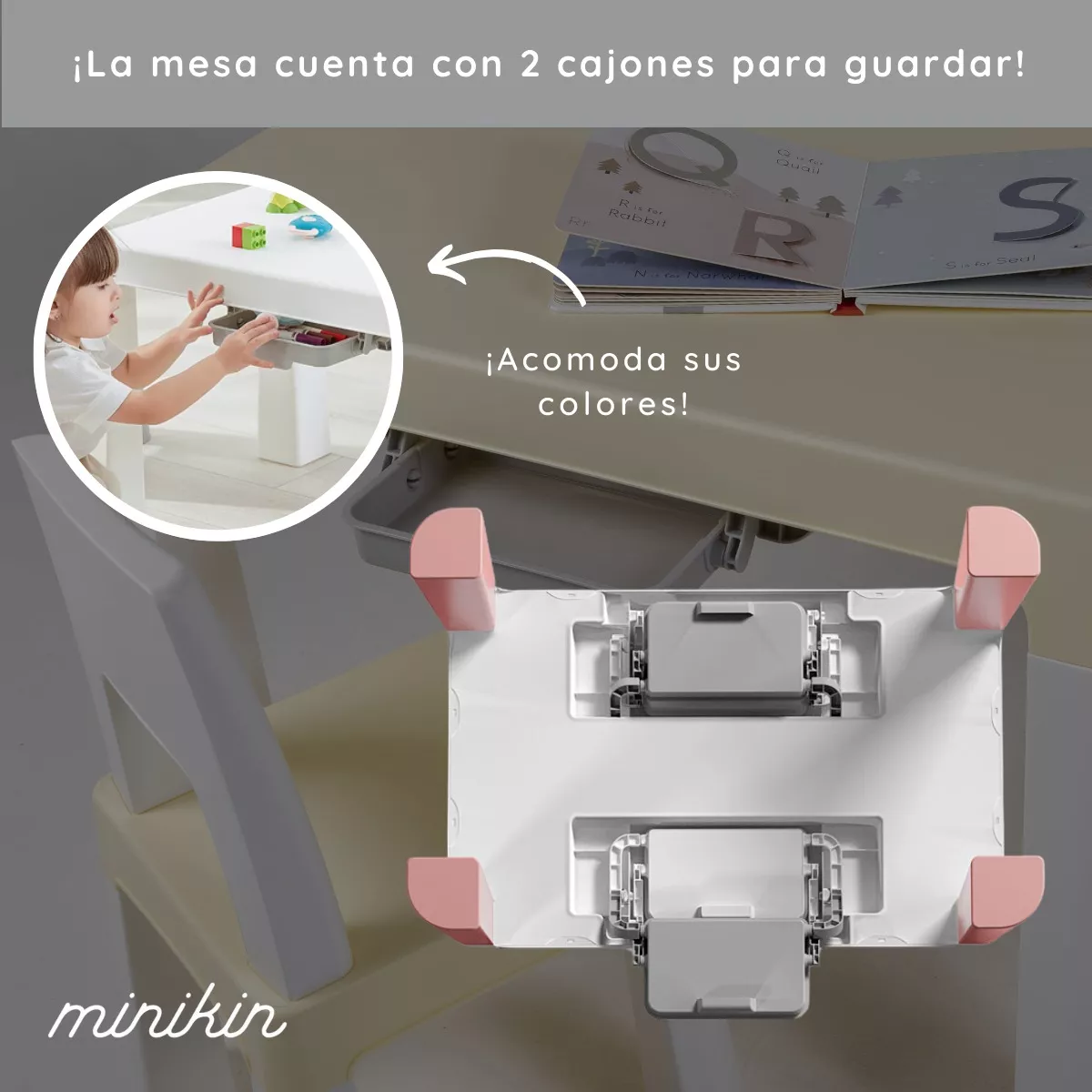 Set De Mesa Y 2 Sillas Para Niños Infantil Cajones Incluidos