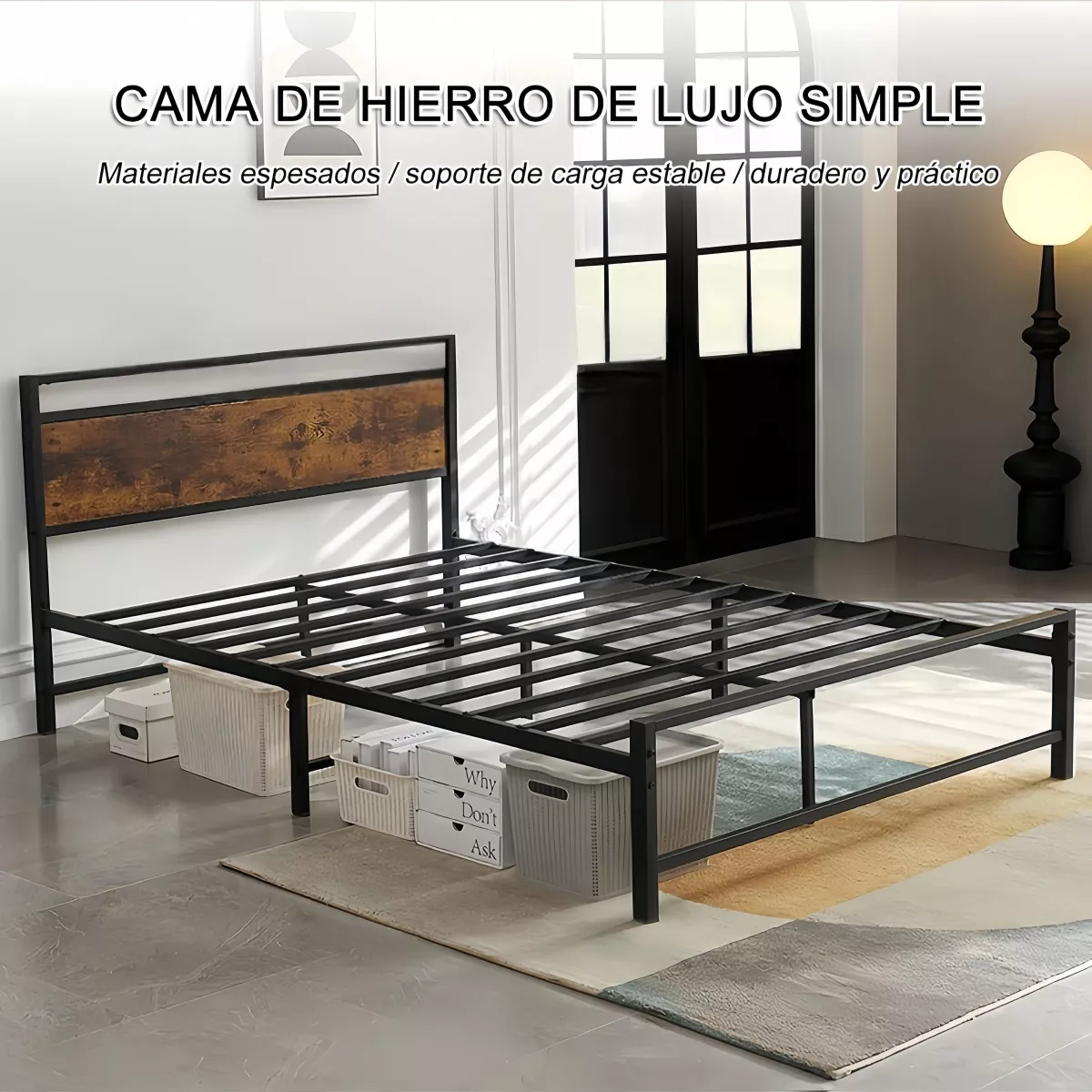 Cama Matrimonial, Base De Cama De Metal Sin Colchón 2x1.5m