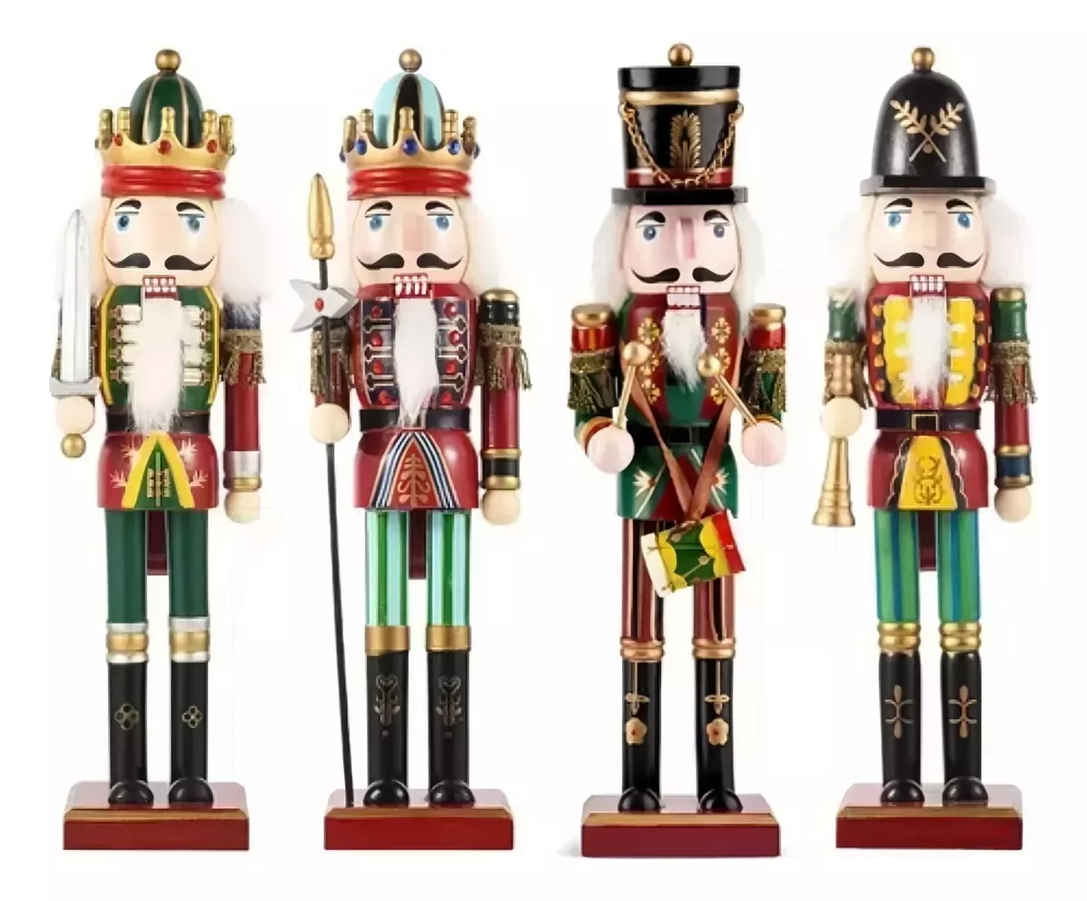 4pz Cascanueces Soldados De Madera Navide&ntilde;o Decoraci&oacute;n 30cm
