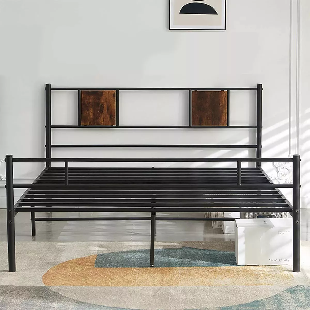 Cama Matrimonial, Base De Cama De Metal Sin Colchón 2x1.5m