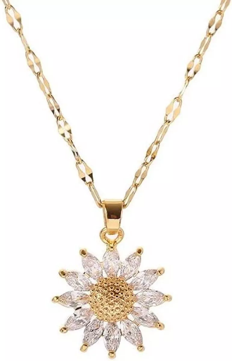Collar Girasol Para Mujer Dijes Cadena Chapado en oro 18k mujeres dama con Piedras De Zirconia Brillante