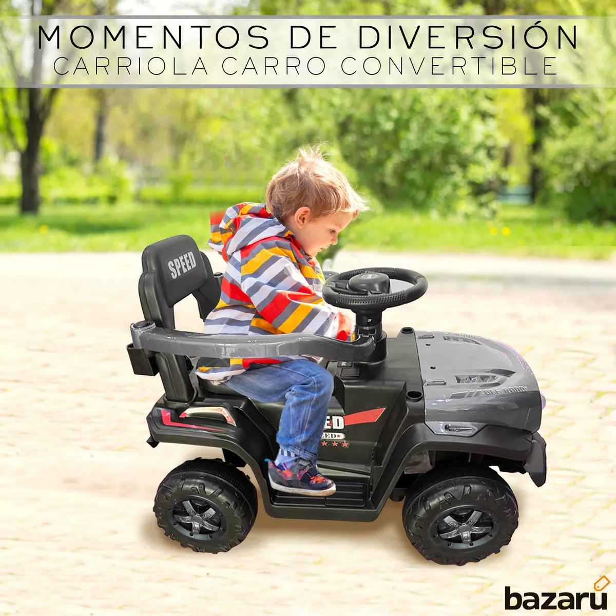 Carrito Montable Sombrilla Push auto Luces Y Sonido Niño