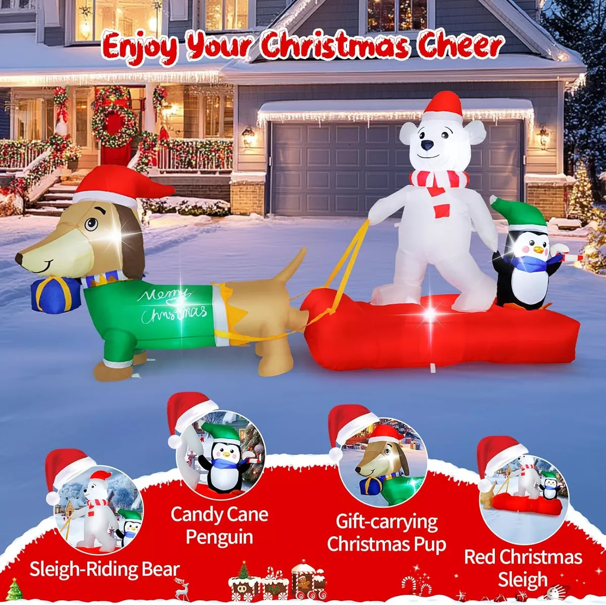 2.4m Oso Polar Inflable Navidad Trineo Para Perros Pingüinos