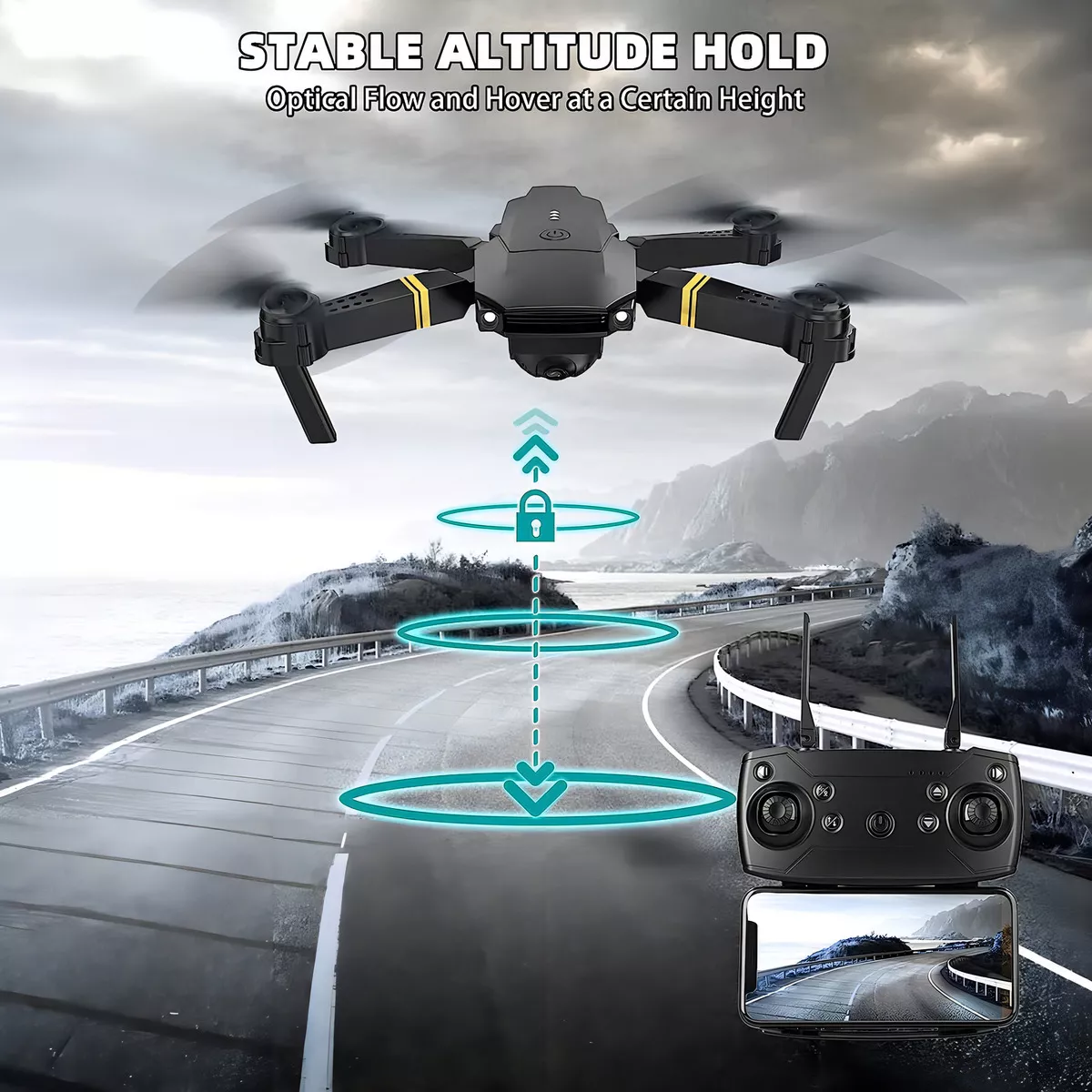 Mini drone Jazimerch 4k E58 Dual camera con dual cámara 4K negro 2.4GHz 3 baterías