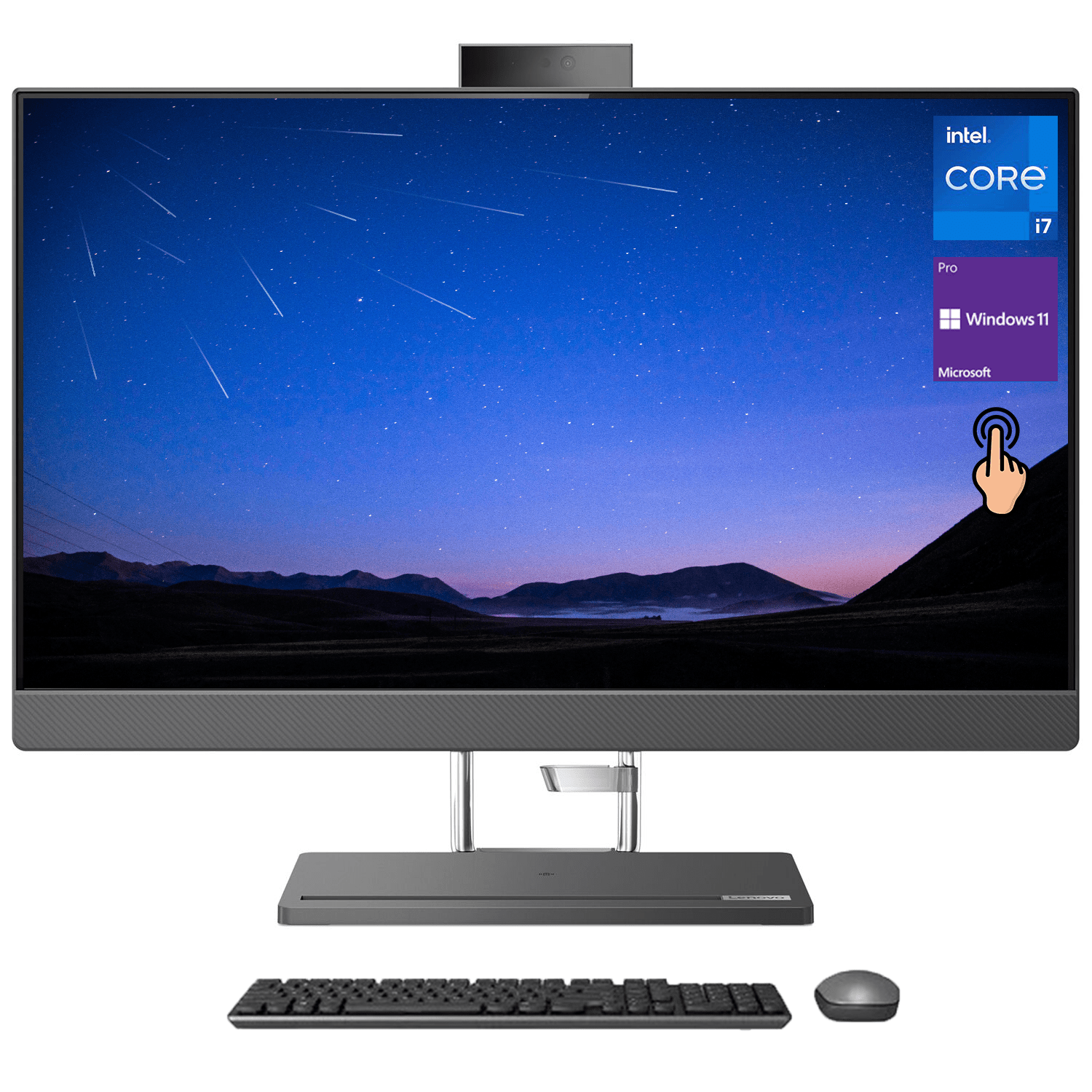 Computadora de escritorio Lenovo IdeaCentre 5 AIO, pantalla t&aacute;ctil QHD de 27" 100 Hz, Intel Core i7 12700H, 64 GB de RAM, 2 TB SSD, Wi-Fi 6, c&aacute;mara IR, Windows 11 Pro, Ethernet, KB inal&aacute;mbrico y mouse, negro con alfombrilla para mouse MMM