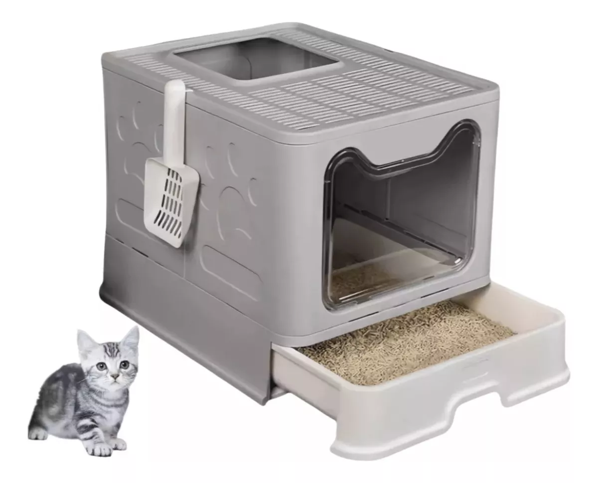 Arenero Cerrado Para Gato Bandeja Sanitaria Antiolor Pala color Gris Claro
