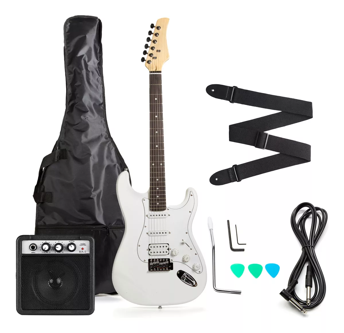Guitarra Eléctrica Femmto Stratocaster EG001 con Amplificador y Accesorios color Blanco