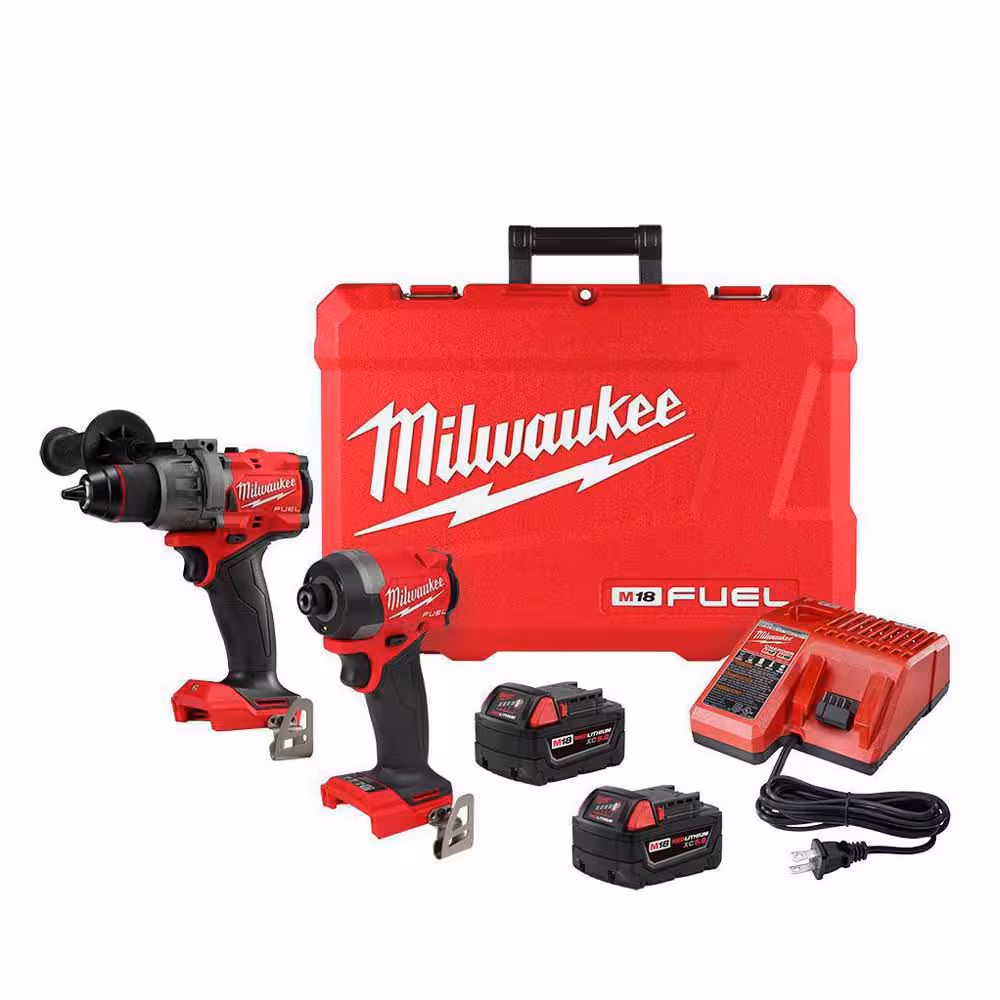 Milwaukee M18 FUEL 18V Litio-Ion sin escobillas Taladro percutor inalámbrico y kit combinado de destornillador de impacto (2 herramientas) con 2 baterías 3697-22