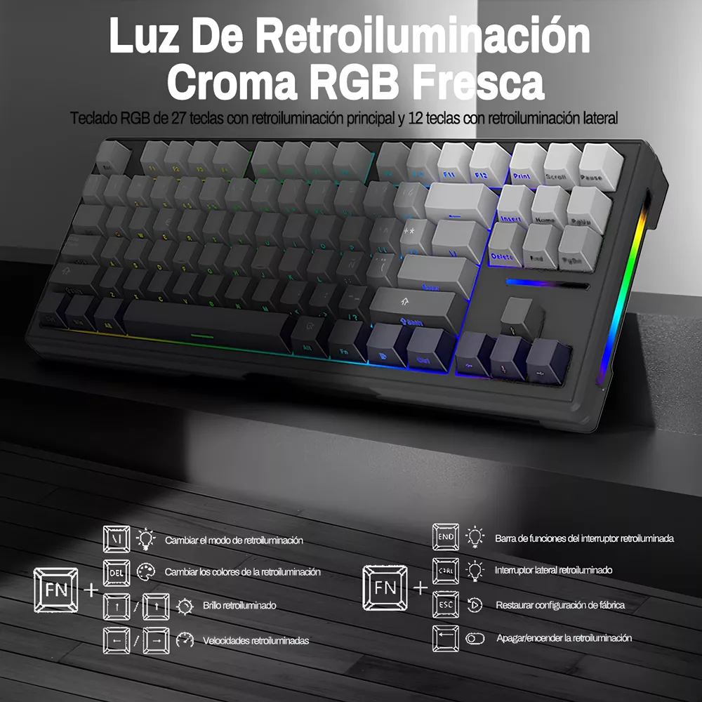 Attack Shark M87 Teclado Mecánico Bluetooth Inalámbrico De Tres Modos Con Cable Rgb Junta Personalizada Teclado Para Juegos Intercambiable En Caliente Negro