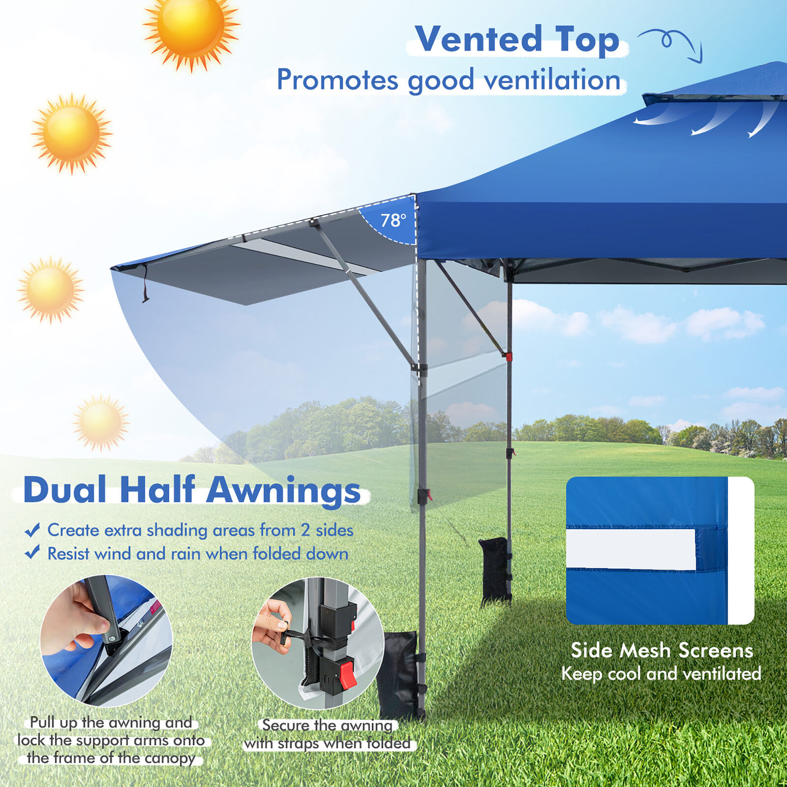 Toldo emergente instantáneo para exteriores Costway de 10'x17,6', toldos dobles ajustables