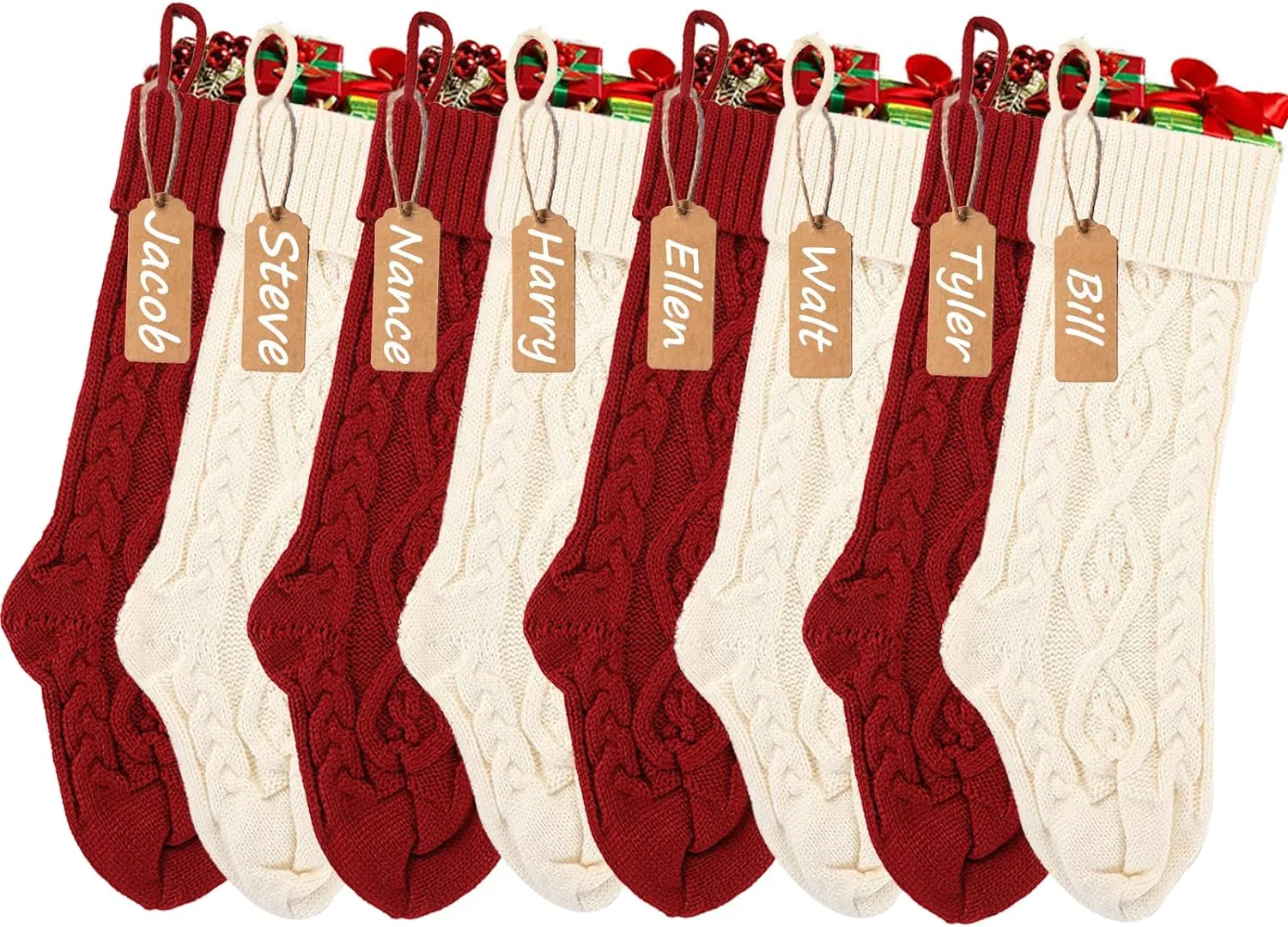 Navidad Stockings 8pcs Red, Green, Ivory, Khaki Navidad Decorations Decor para Navidad
