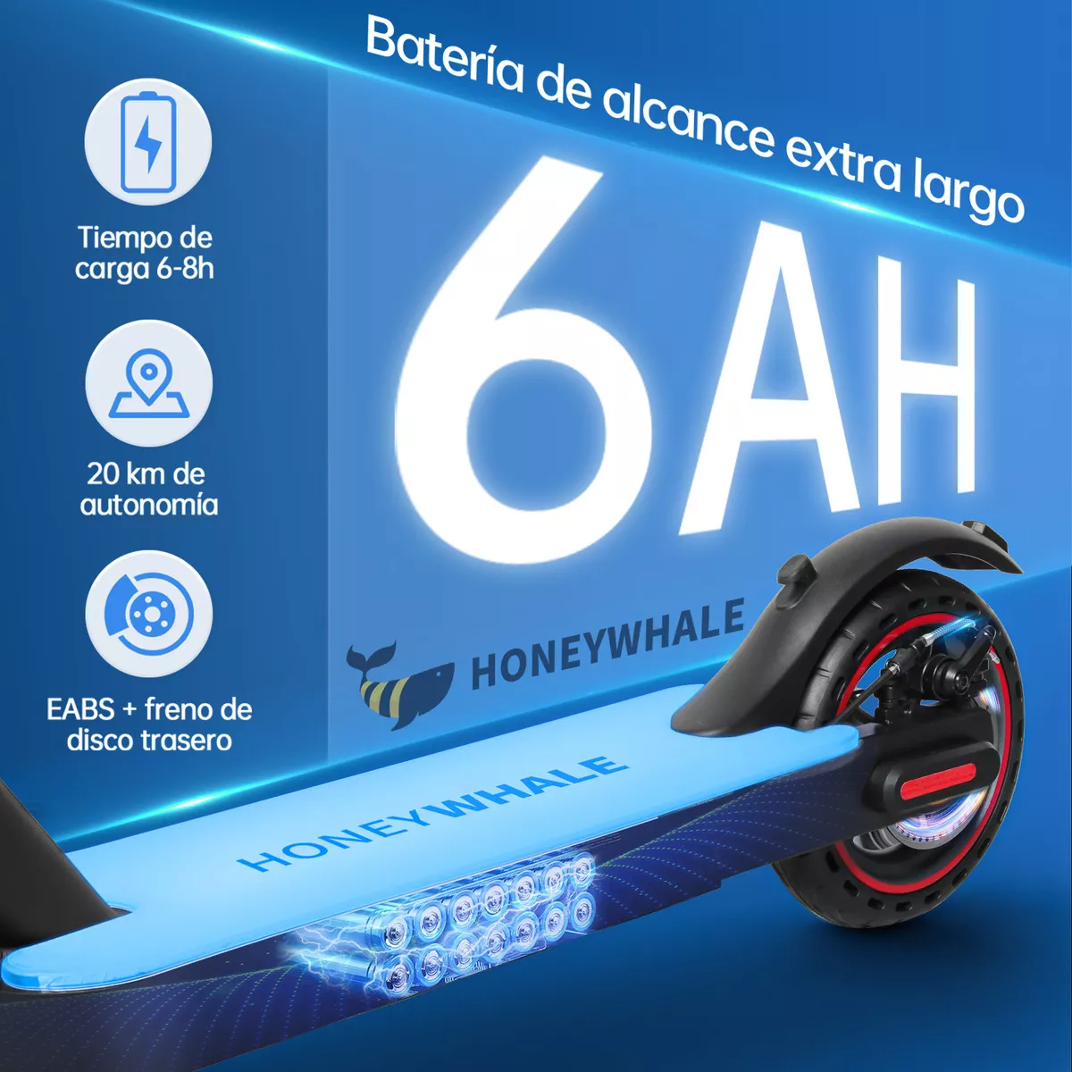 Scooter Eléctrico Patín Plegable Para Adultos S2-V2 Honey Whale Patin Electrico Con Motor Sin Escobillas Potencia Máxima 500w, Velocidad Máxima De 30km/h Con Luz Led En 4 Colores