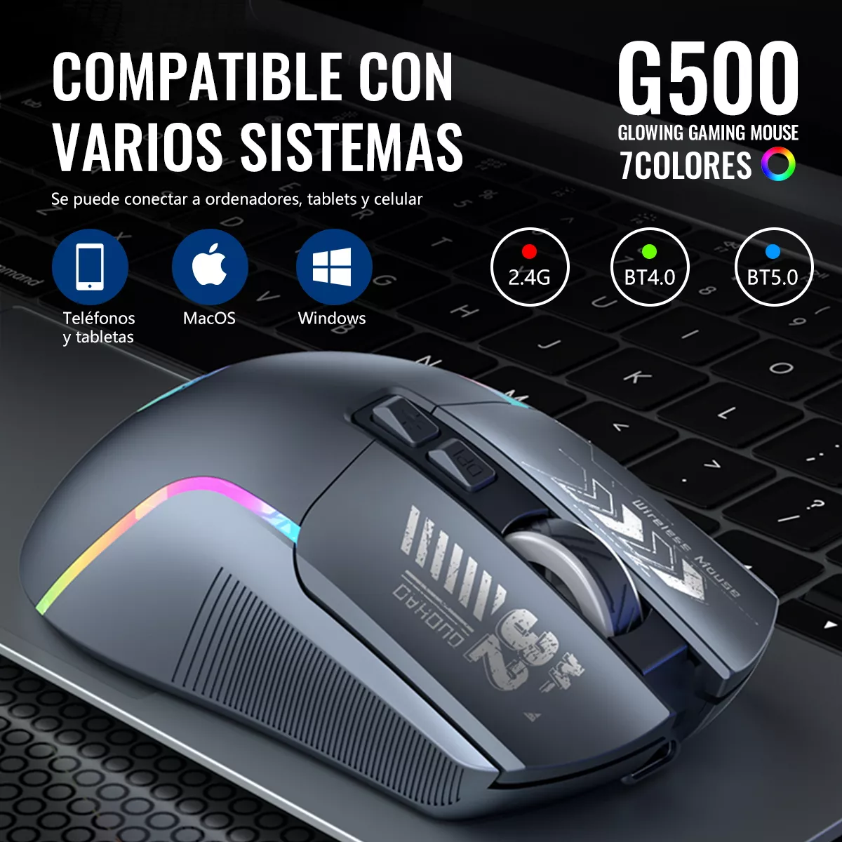Mouse Inalámbrico Bluetooth Recargable Gamer Ergonomico 2.4g