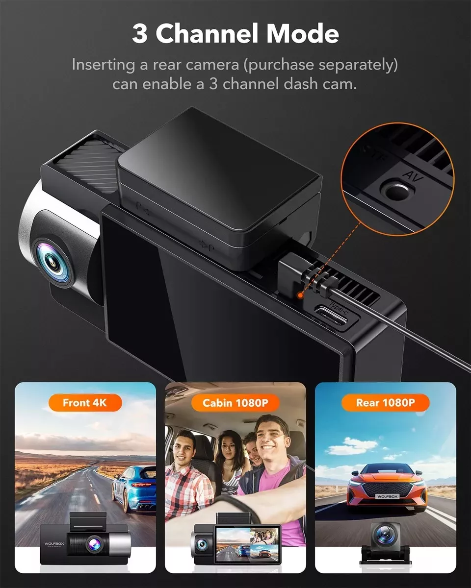 Wolfbox I17 Cámara Para Auto 4k 3 Cámaras Dashcam Wifi Gps