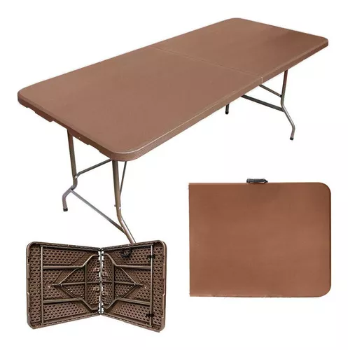 Mesa Portatil Tipo Madera Plastico Portafolio Plegable 180cm color Chocolate