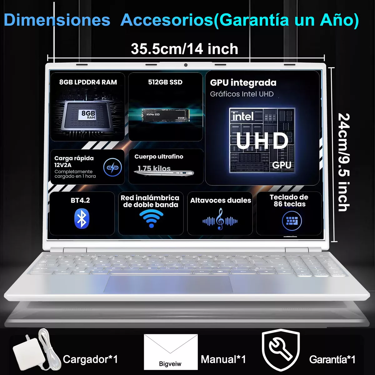 Ultrabook Bigview Xbook Plateado 16 Inch Laptop Gamer Intel Celeron N5095 Notebook 8gb De Ram 512gb Ssd Intel Uhd Graphics 600 Top 60 Hz 1920x1200px 16:10 Windows 11 Pro Plateada