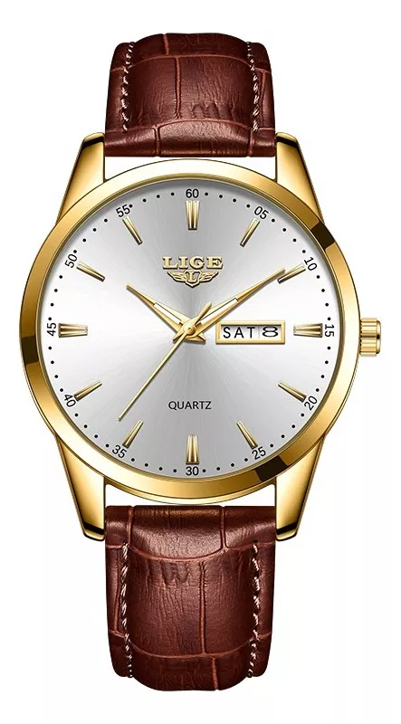Reloj Cron&oacute;grafo Lige LG8970 De Cuero Casual Para Hombre