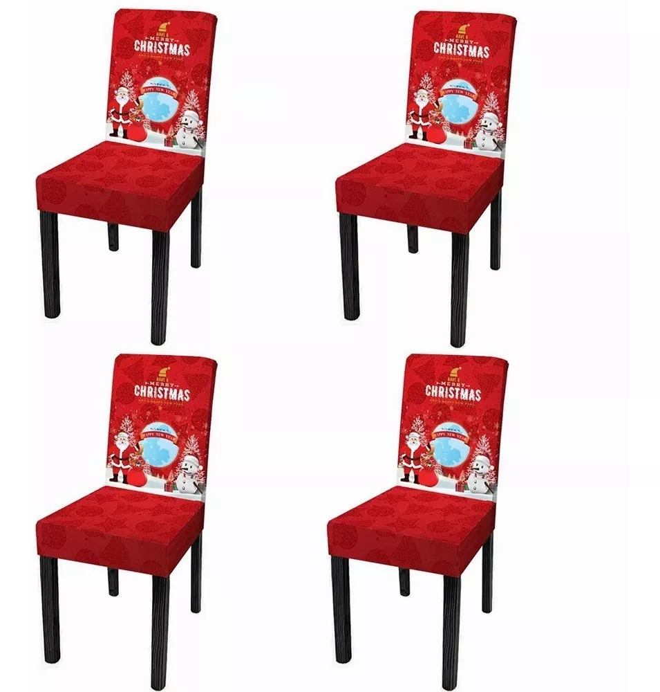 Juego De Mantel Navideño+funda De Silla Papá Noel 4pcs 1.8m