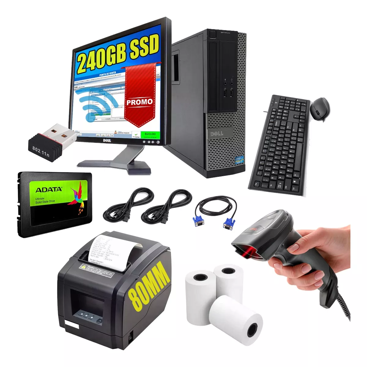 kit Punto De Venta Pc 4gb Ram + Lector + Impresora 80mm
