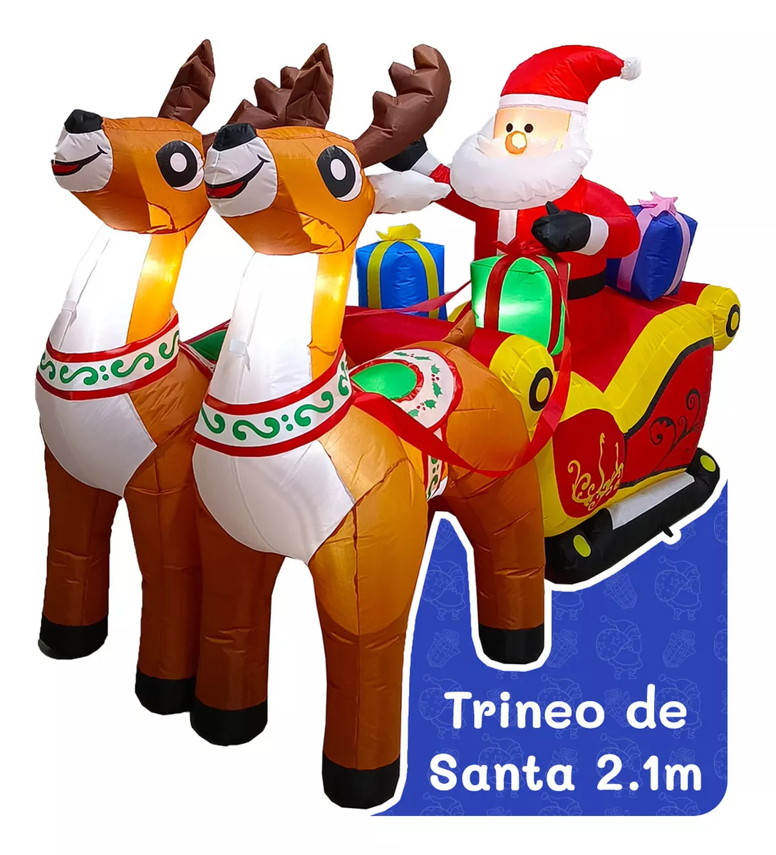 Inflable De Navidad Para Exteriores Trineo Renos De Santa Con Regalos Gigante De 2.1m De Alto Con Luces Led Decoraci&oacute;n Navide&ntilde;a Artego