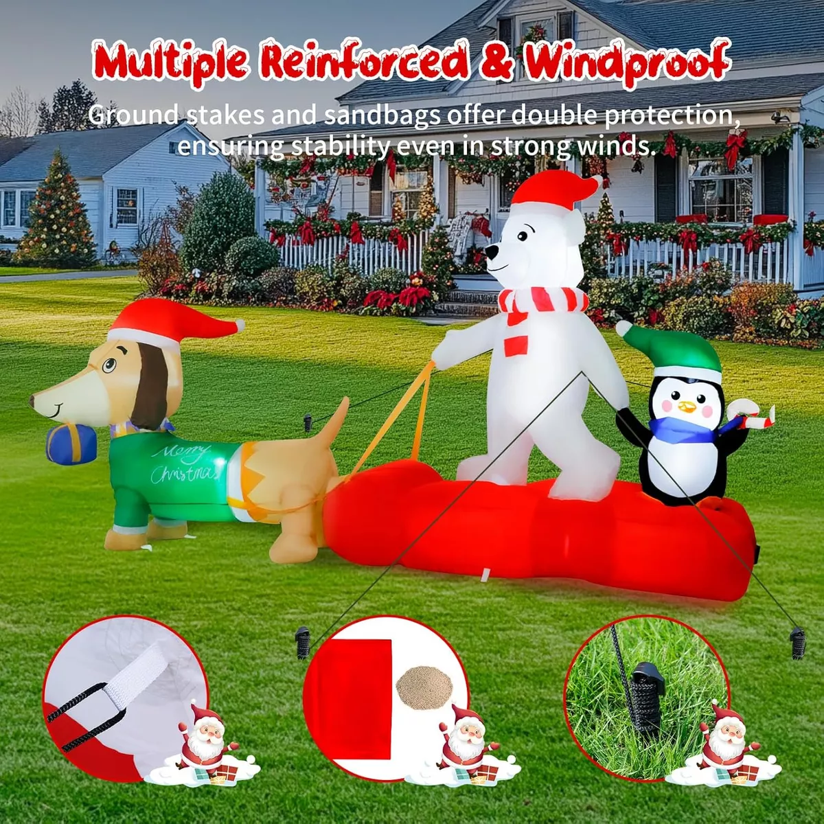 2.4m Oso Polar Inflable Navidad Trineo Para Perros Pingüinos