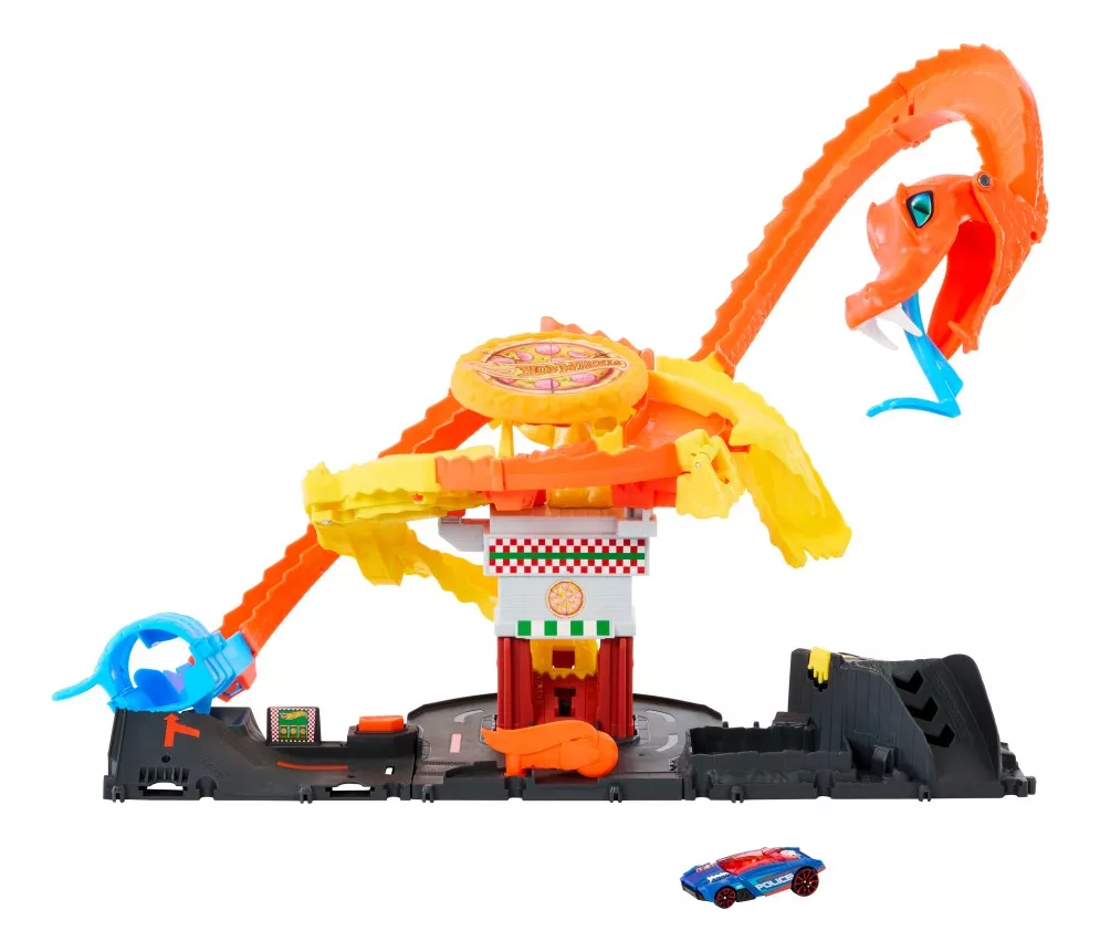 HOT WHEELS, Pista de Juguete, Ataque de Cobra vs Pizzería, Edad 3 Años en Adelante, Juguetes para Niños, Mattel