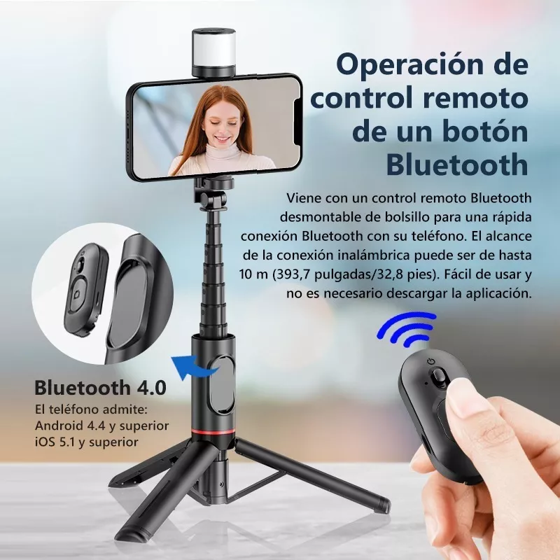 Tripie Celular Selfies Stick Con Control Remoto Y Led Rgb