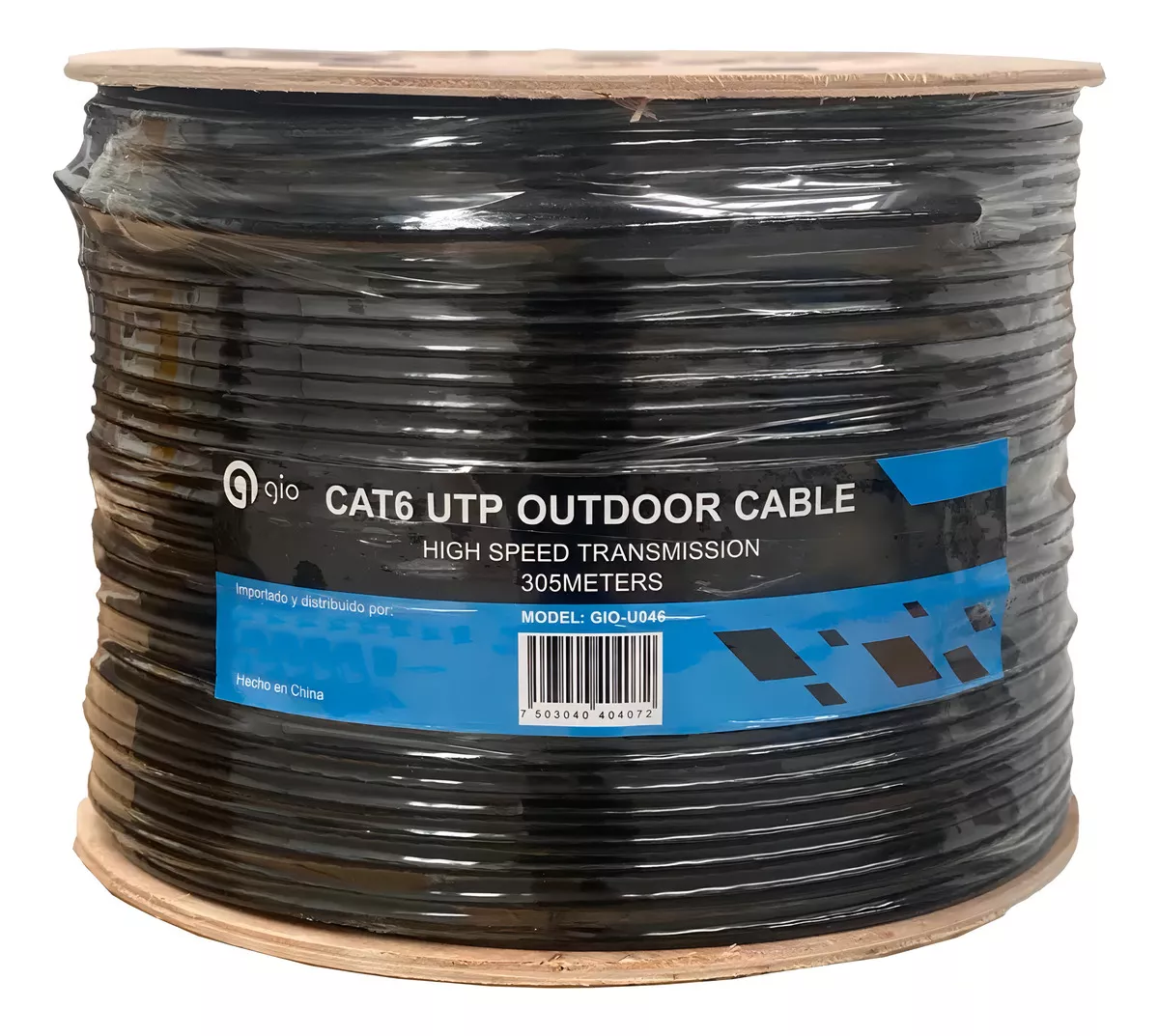 Gio Bobina Cable De Red Utp Cat6 Doble Forro Reforzado Para Exterior 8 Hilos Trenzado Ideal para CCTV