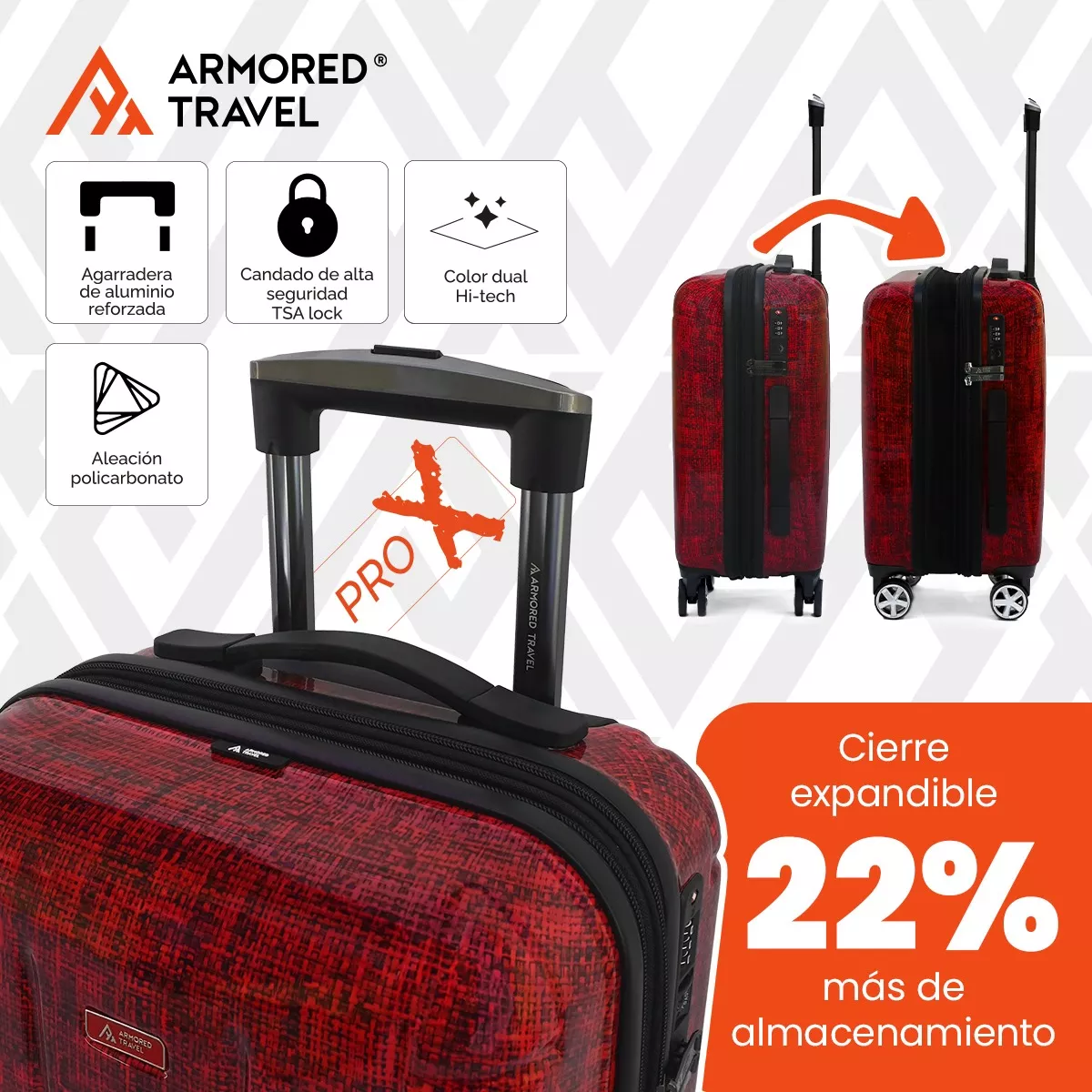 Maleta Viaje Carry On 20p 10 Kg Expandible Candado Tsa Pro-x