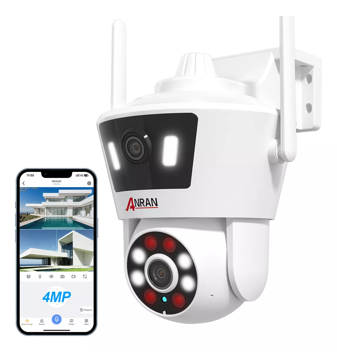 Anran C&aacute;mara De Seguridad Wifi Doble Lente 4mp+4mp Foco