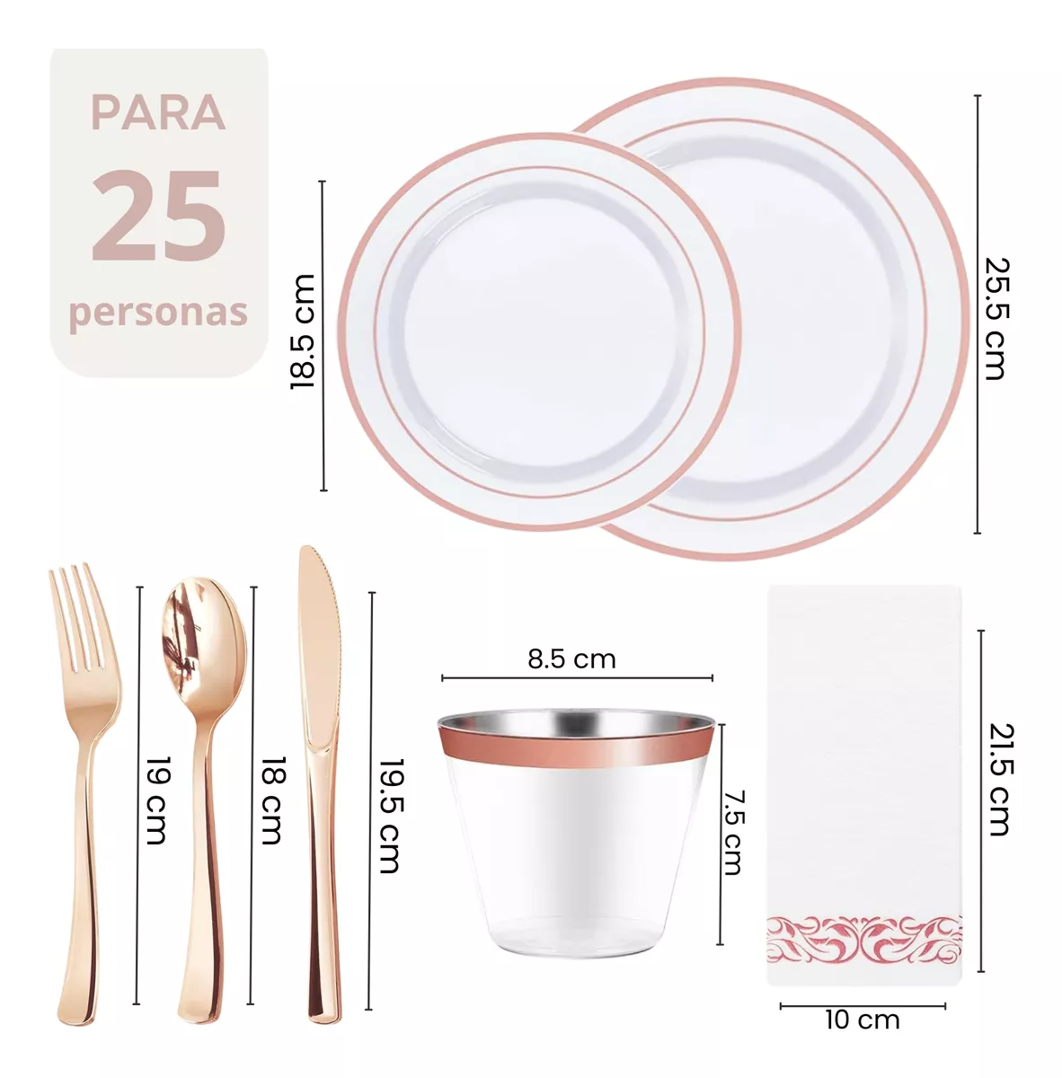 Juego De Vajilla Desechable Elegante Para 25 Personas. 175pz