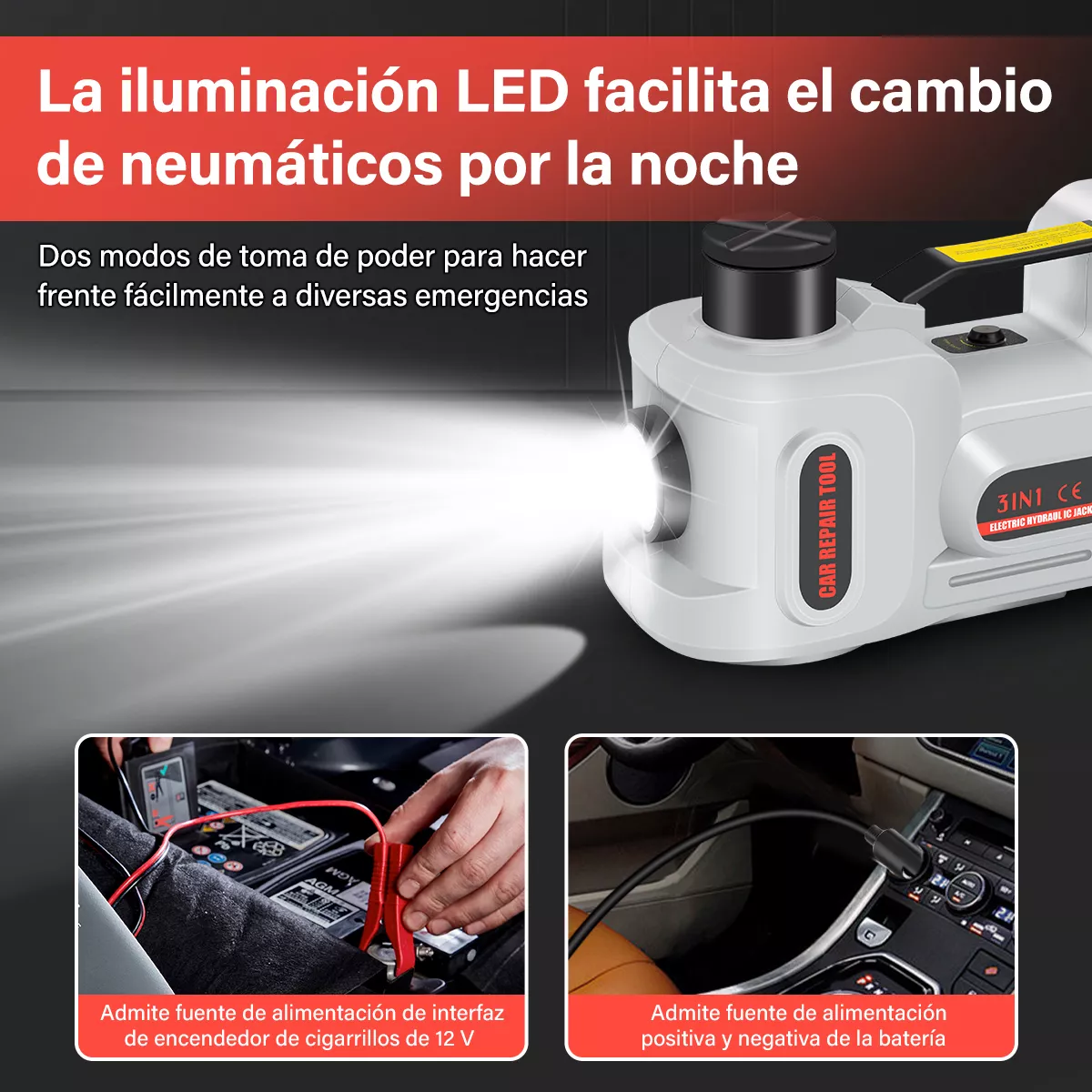 5 En1 Gato Hidráulico Eléctrico Automotriz 5 Ton 12v Con Luz