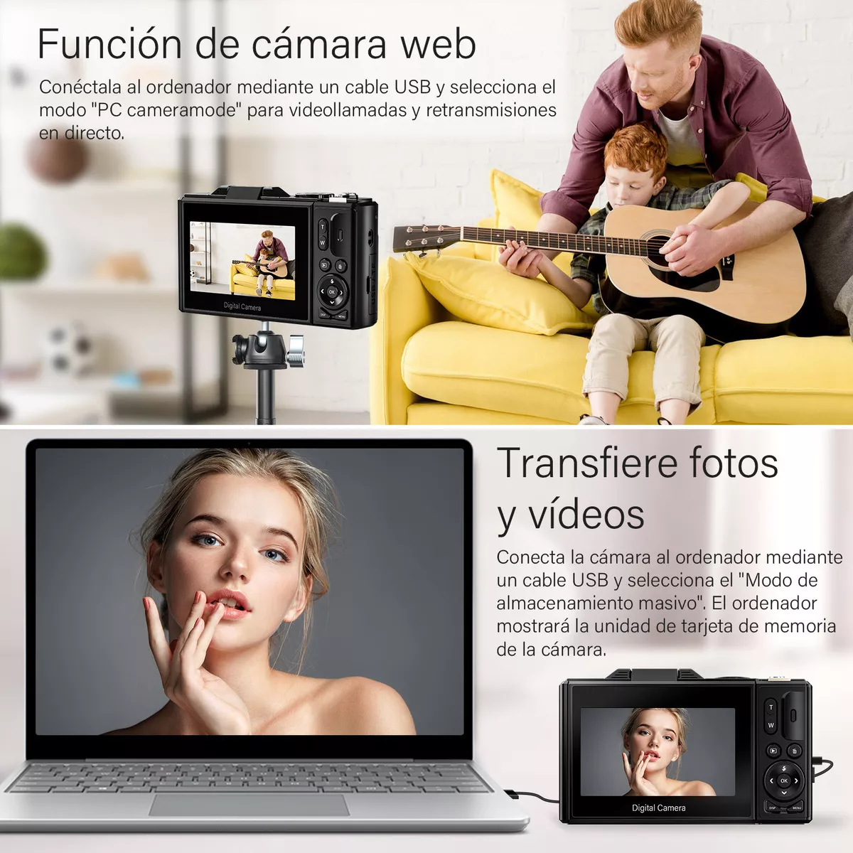 Cámara Digital 4k 64mp Cámara Vlog Con Tarjeta Sd, 2 Pilas Cámara Digital 4k 64mp +32gb Webcam Filtros Principiantes
