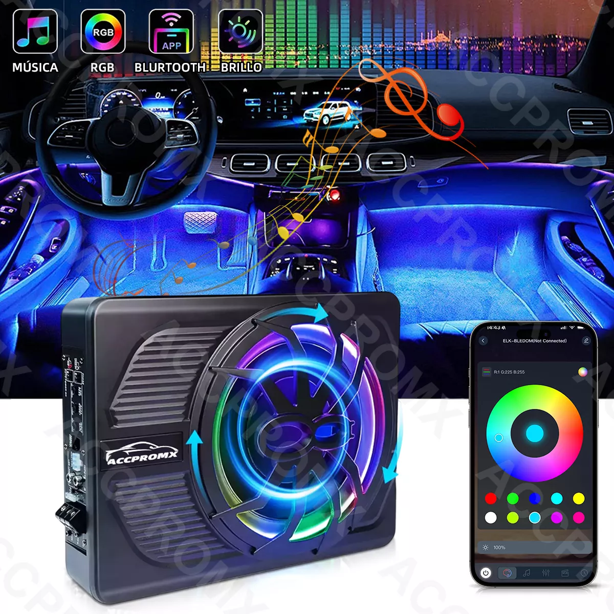Subwoofer Amplificado 10 800w Rgb Bocinas Bajo Amplificados