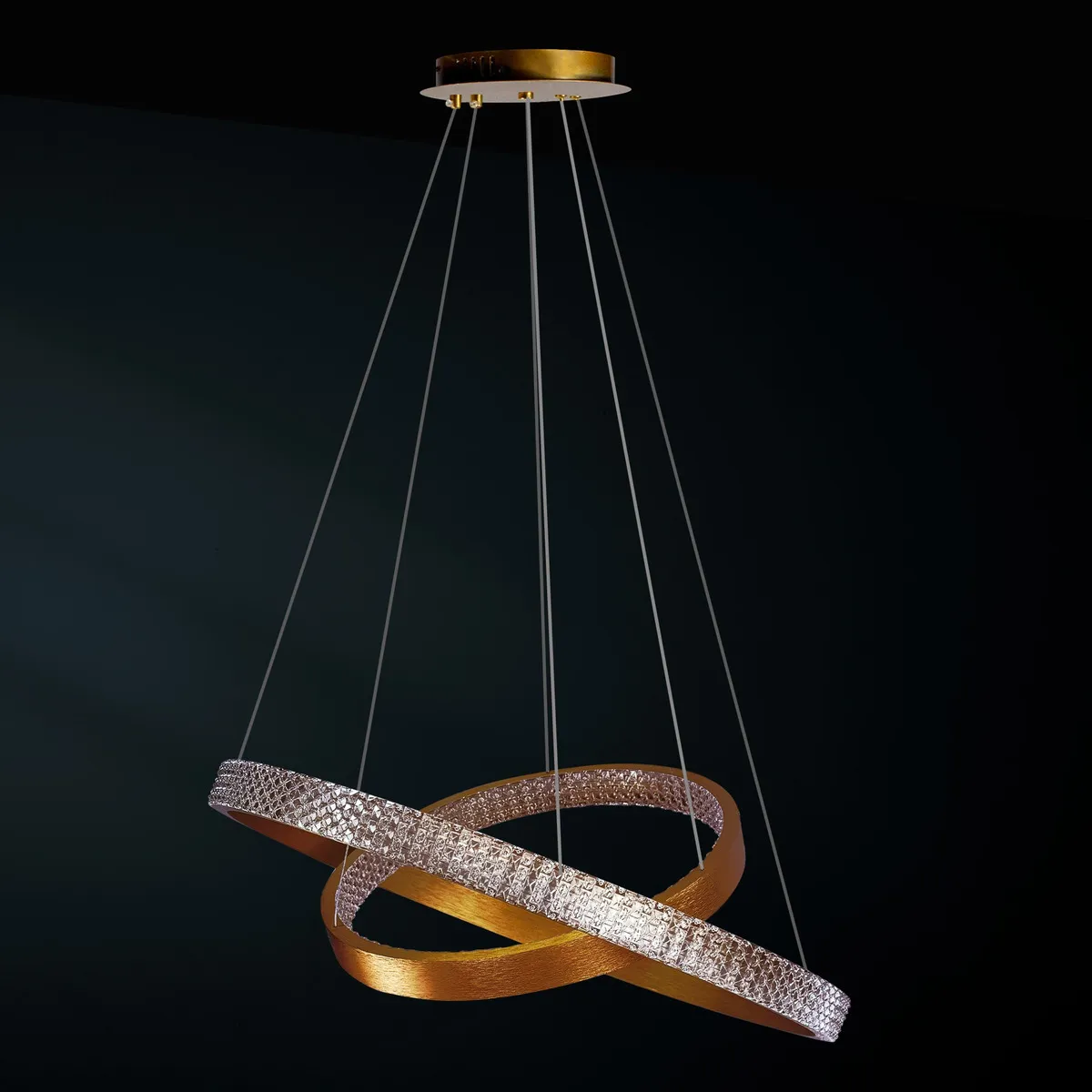 L&aacute;mpara De Techo Led 3 Niveles Cosmos Doble Anillo-diamante Estructura Dorado