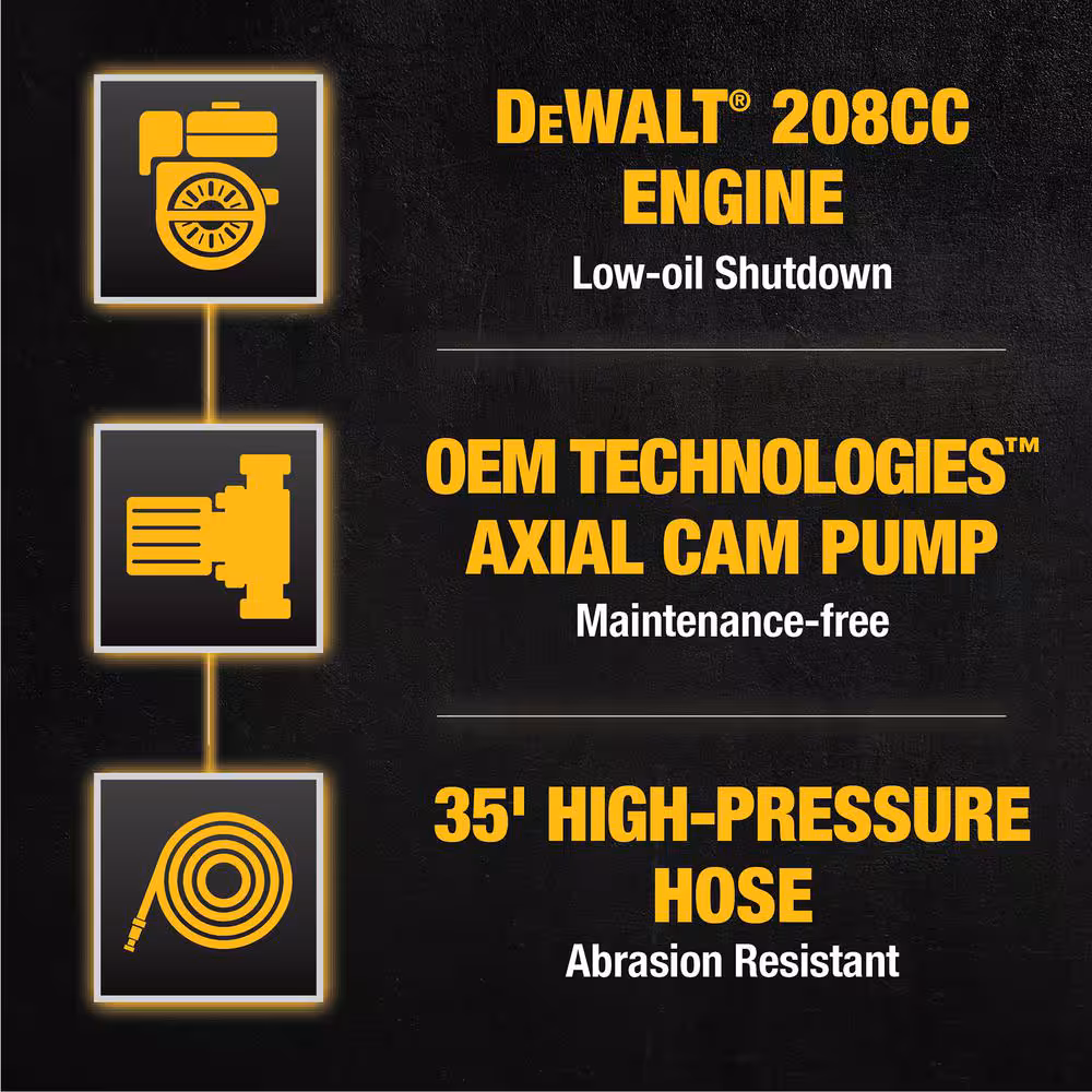 Lavadora a presión de agua fría a gas DEWALT 3400 PSI 2.5 GPM con motor de 208 cc DXPW61372