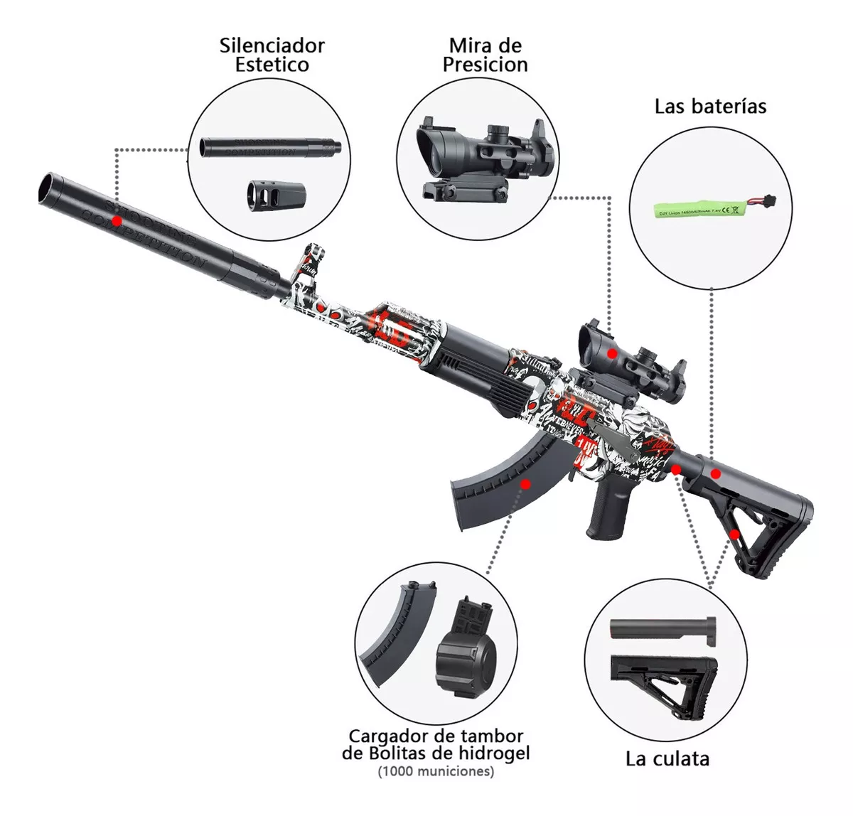 Pistola De Juguete Infantil De Bola De Hidrogel Ak74m 105cm