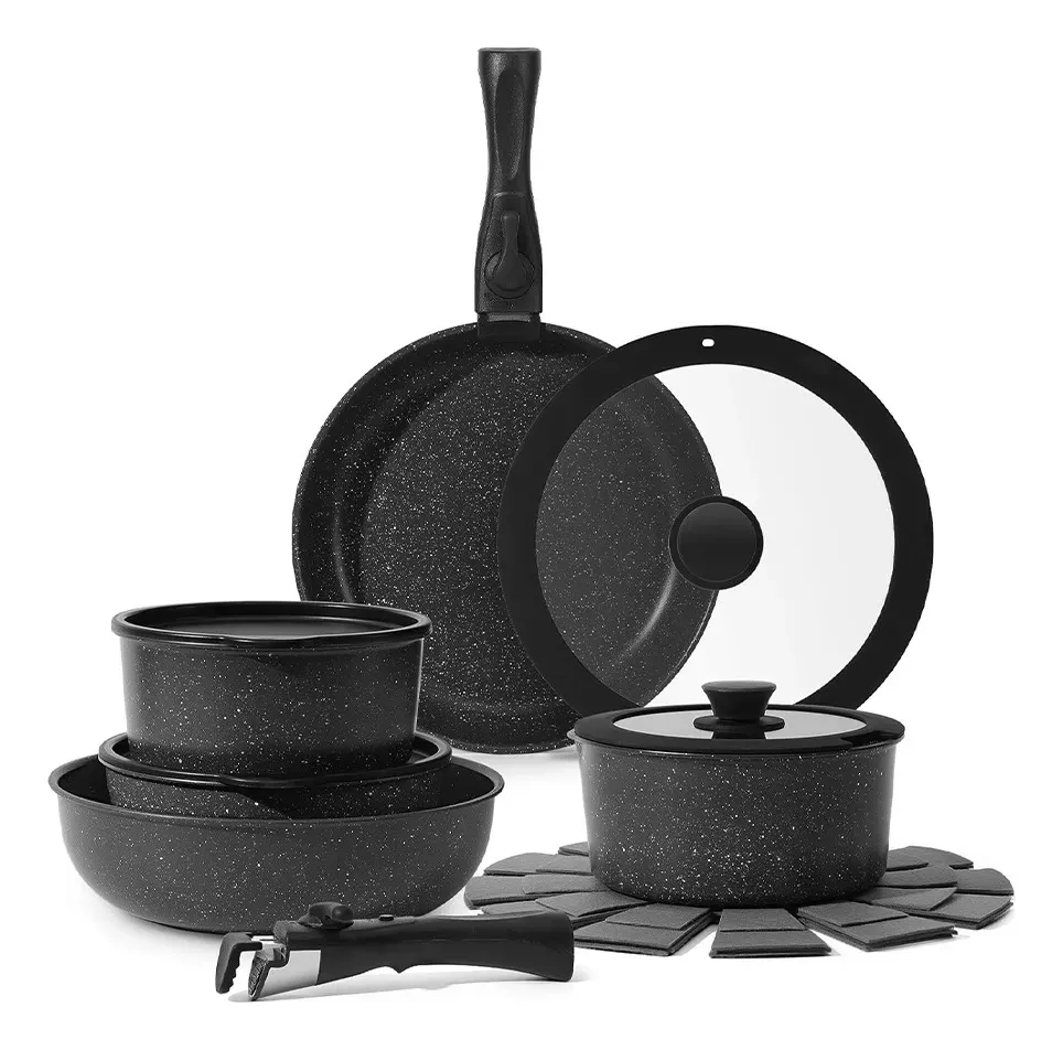 Juego De Ollas Y Sarten Bateria De Cocina Extra&iacute;ble 15pcs