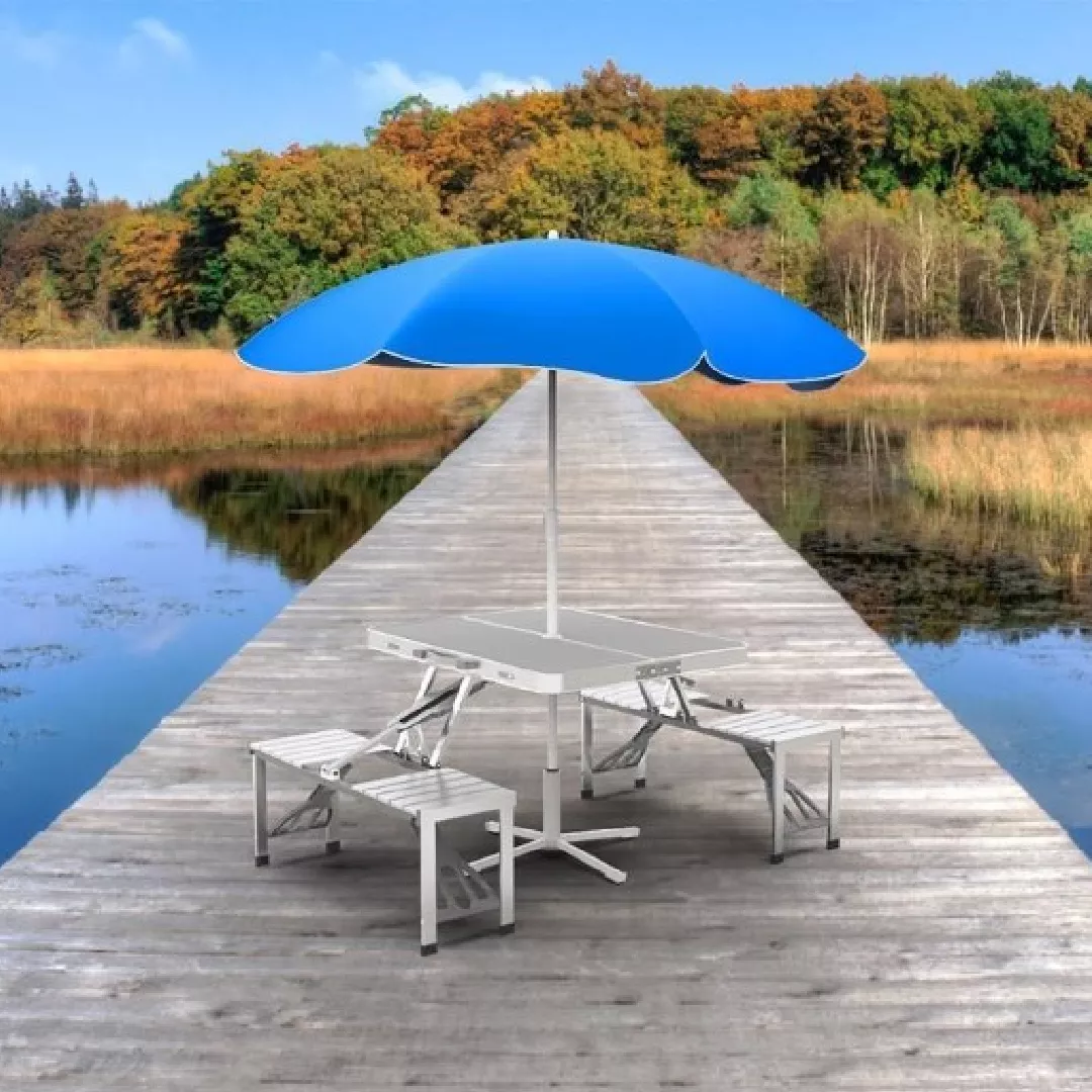 Mesa Banca Plegable Chic Plastico Con Sillas Tablon Cuadrada