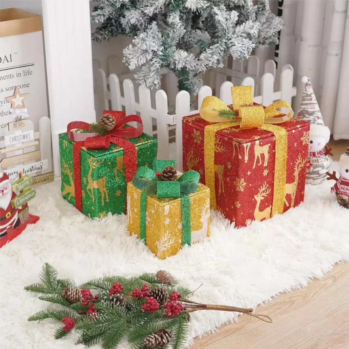 Cajas De Regalo Iluminadas Con Luces Navideñas 3pcs
