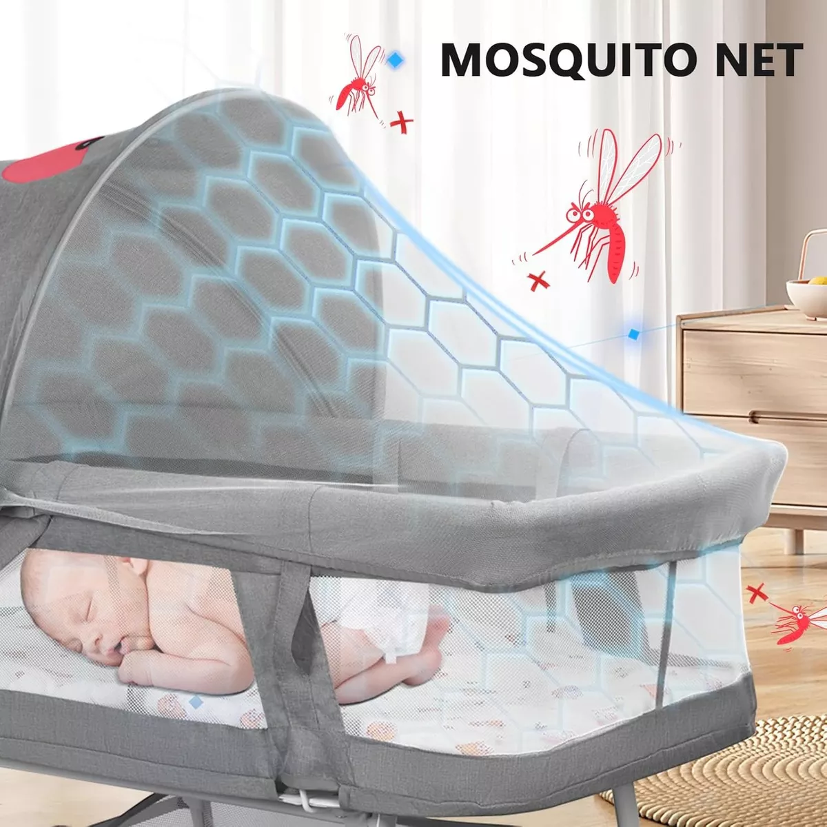 Cuna Plegable 3 En 1 Con Colchón Y Mosquitera