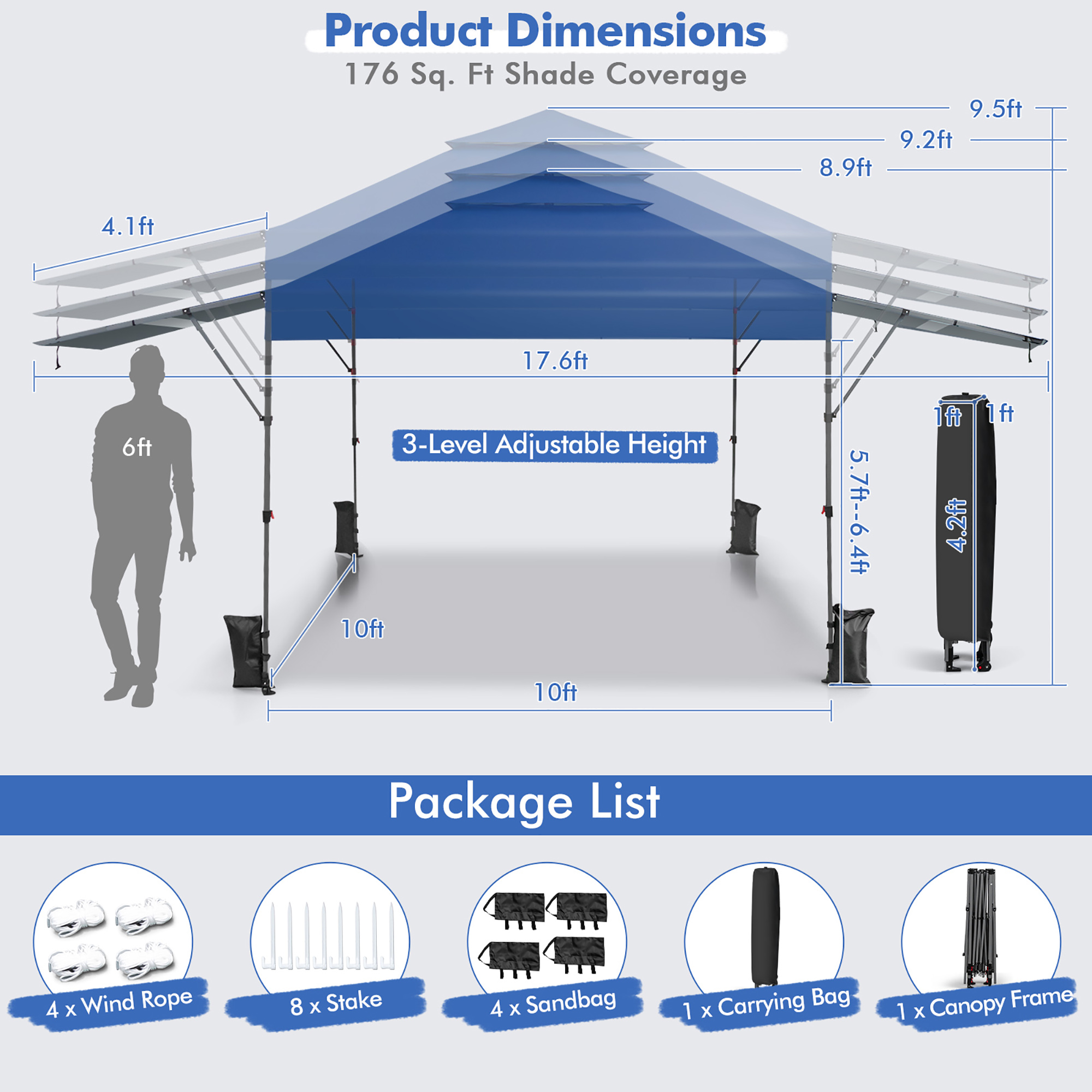 Toldo emergente instantáneo para exteriores Costway de 10'x17,6', toldos dobles ajustables