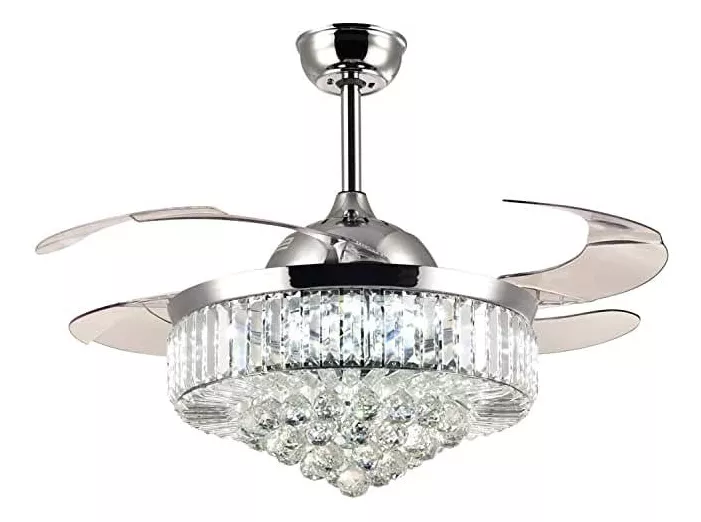Candil Led Ventilador Plegable C/cristaler&iacute;a Plata C/control