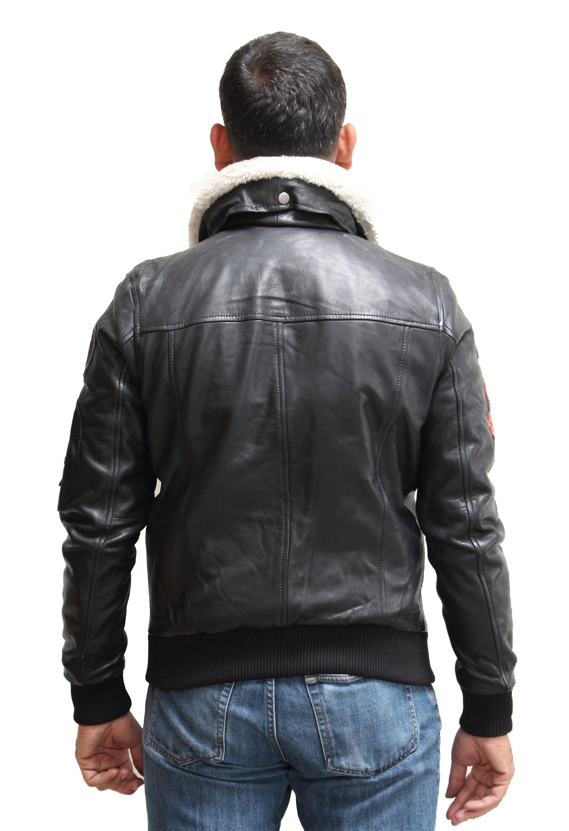 Chaqueta con cuello de piel de oveja negra y crema para hombre - Luke